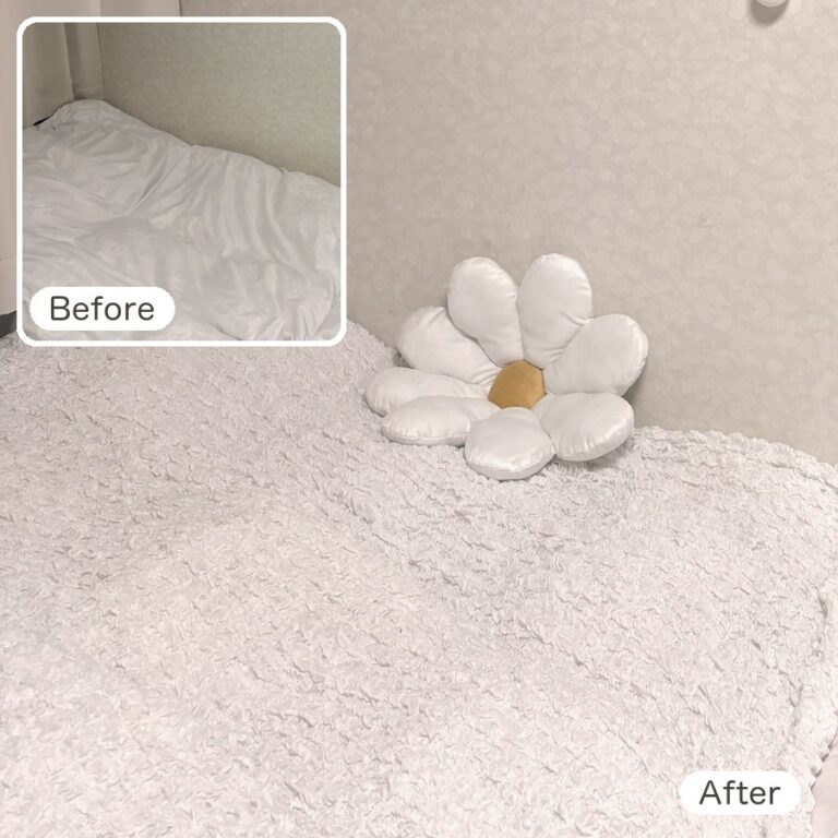 DAY06のBeforeとAfter。白いOFELIAとデイジーのクッションのベッド