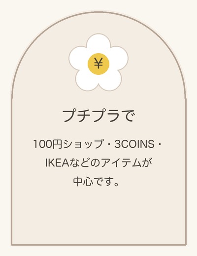 プチプラで。100円ショップ・3COINS・IKEAなどのアイテムが中心です。