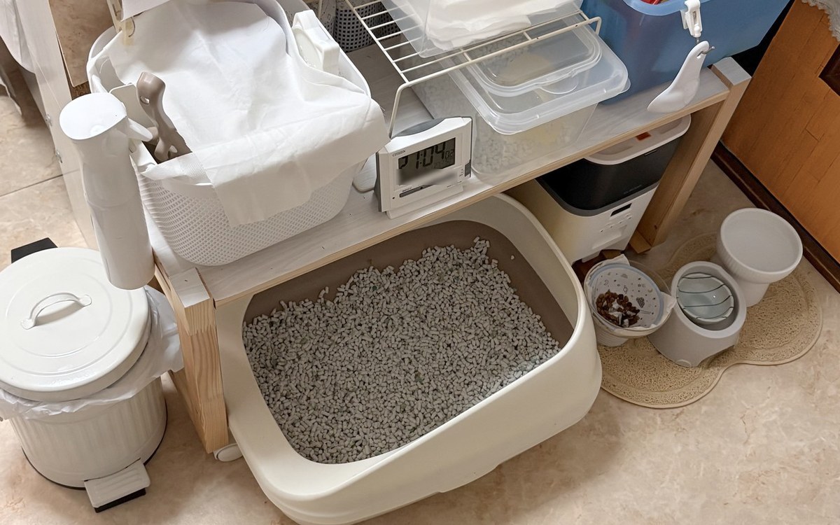 DAY 13「猫トイレの上を、IKEAの棚で収納にする」のAfter写真