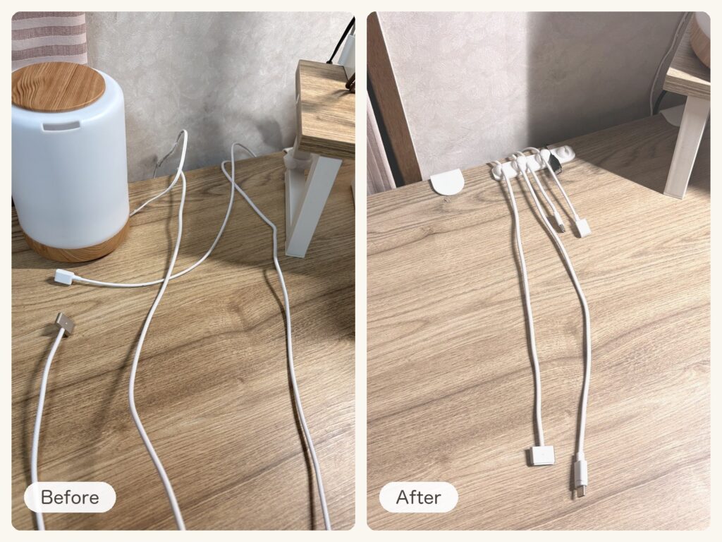 DAY 7「机のコードを、100均のケーブルホルダーでまとめる」のサムネイル